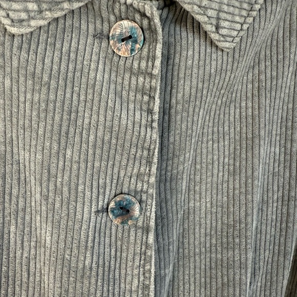 Corduroy Jacket Womens Sz L Pleated Button Up Long Sleeve Gray - Picture 2 of 6